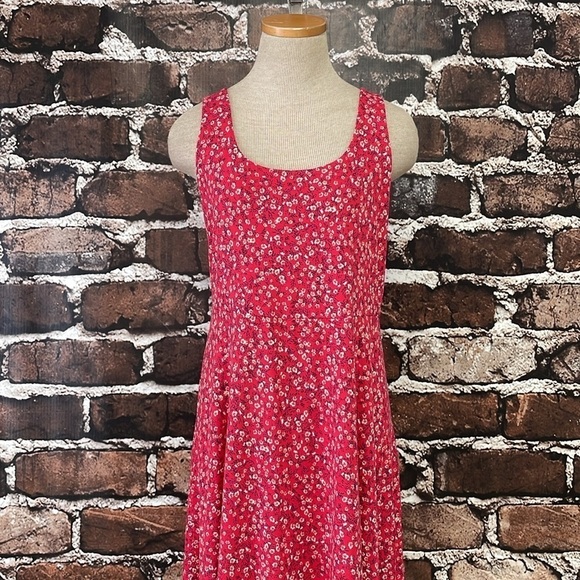 Old Navy Dress Women's L Large Red Floral Sleeveless Square Neck A-Line Midi - Picture 7 of 16
